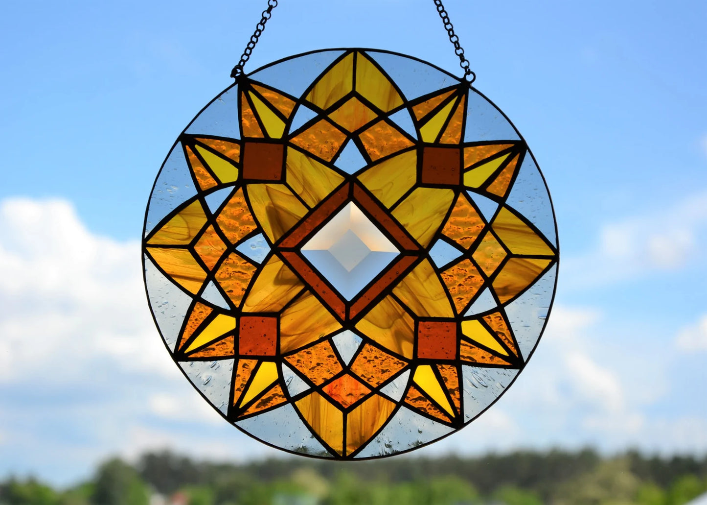 Stain slass sun catcher Honey mandala suncatcher Stained glass window hanging Glass art Mother's day gif Wall decor Xmas gift Sun glass