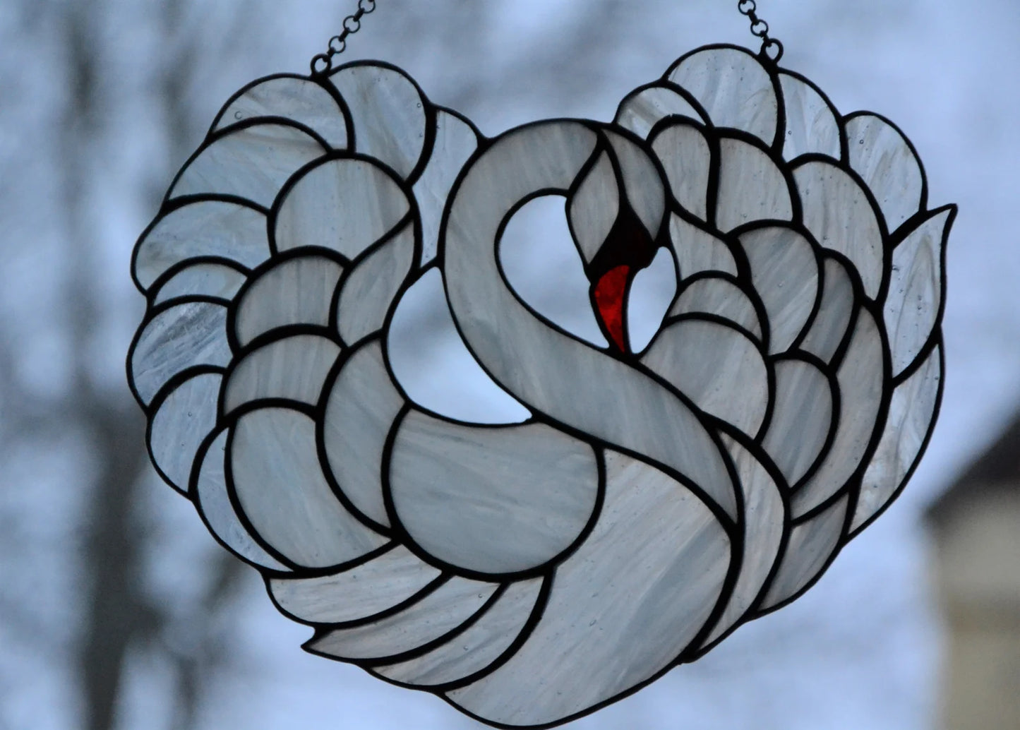 Stained glass suncatcher White Swan Window hanging Stain glass suncatcher Xmas gift Wall decor Stained glass Bird Free shipping Garden decor