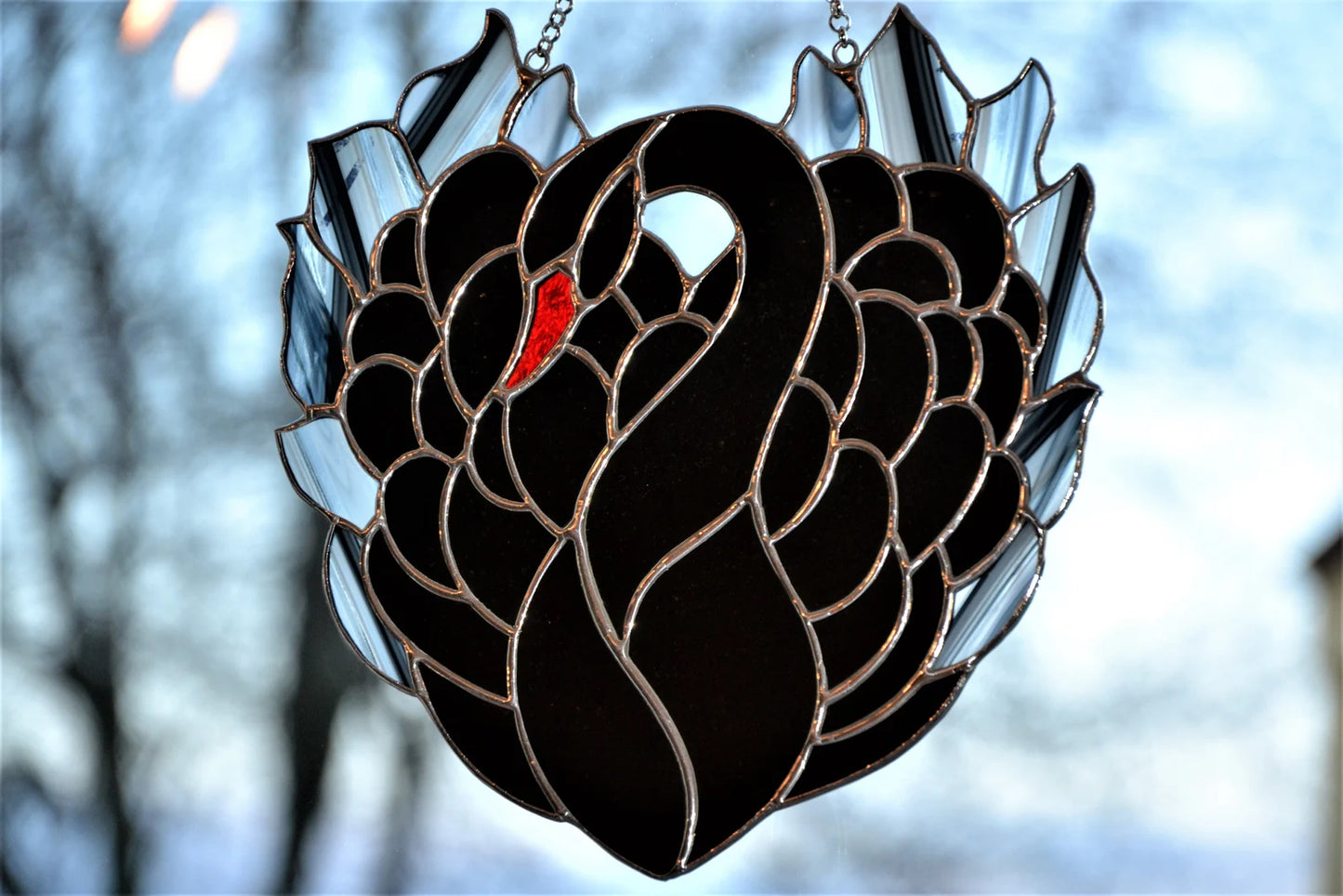 Black Swan stained glass suncatcher Glass bird window hanging Home decor Window hanger Mother's day gift  Christmas gift
