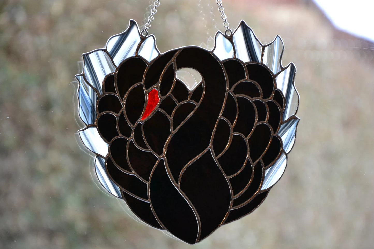 Black Swan stained glass suncatcher Glass bird window hanging Home decor Window hanger Mother's day gift  Christmas gift