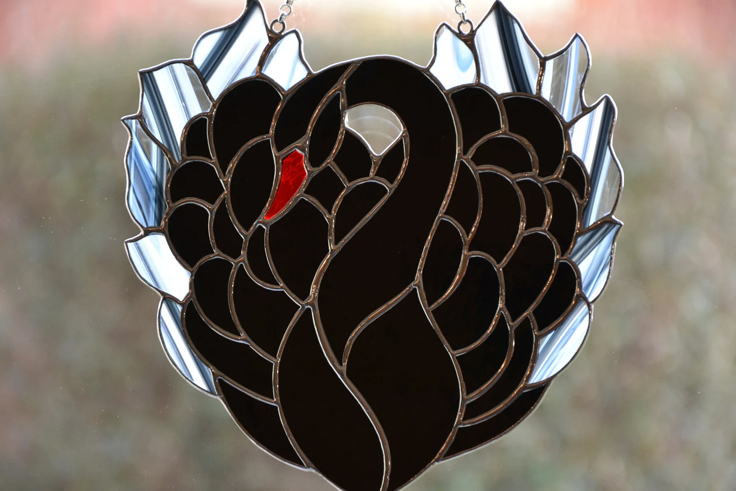Black Swan stained glass suncatcher Glass bird window hanging Home decor Window hanger Mother's day gift  Christmas gift