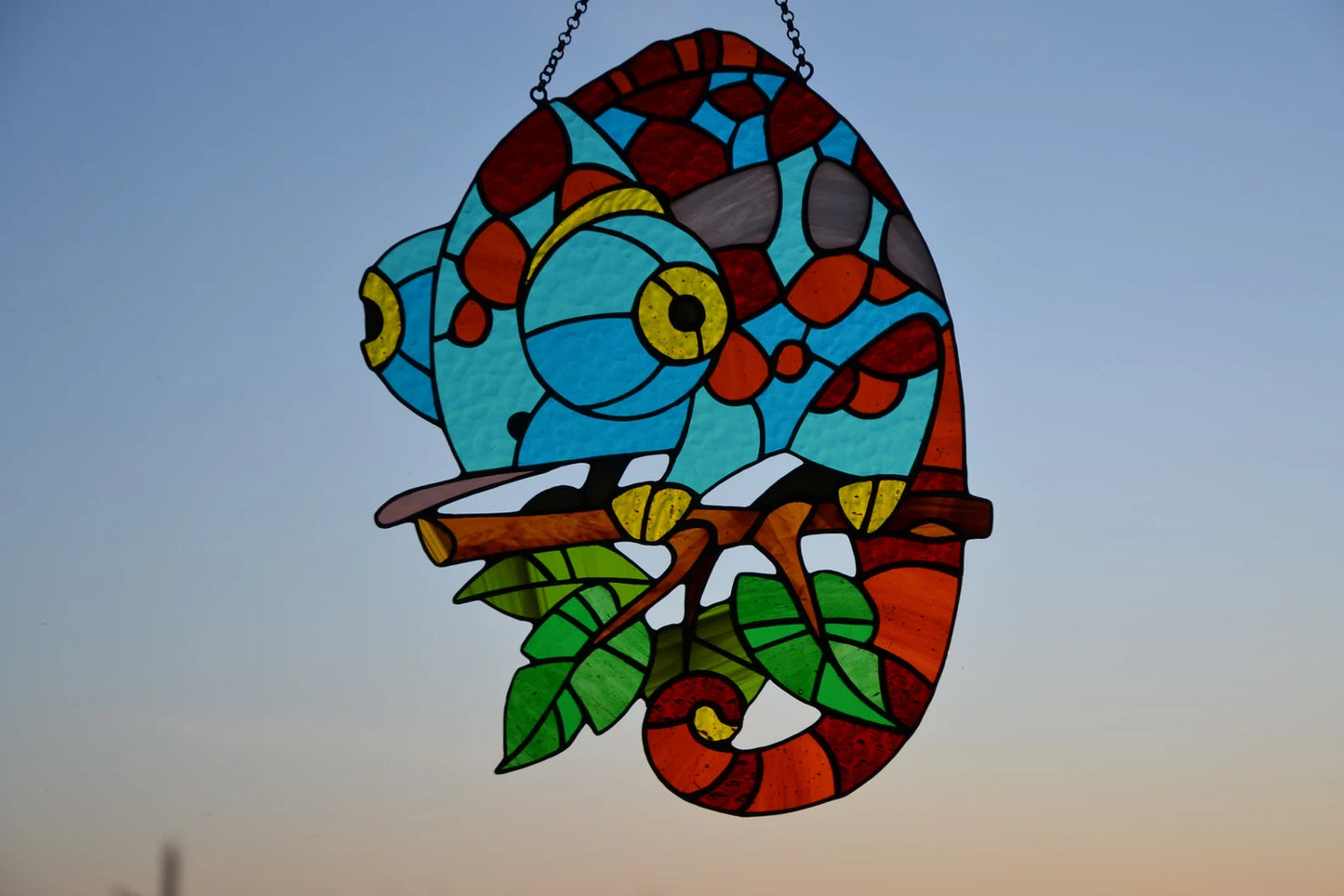Stained glass suncatcher Chameleon window hanging Rainbow catcher Living room art Outdoor decoration Gift for friends Wall art Garden decor