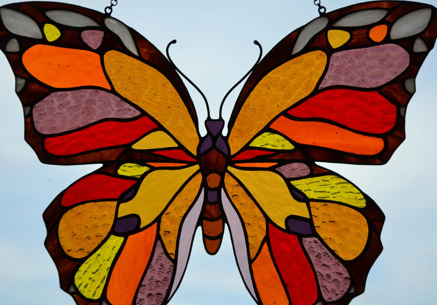 Stained glass suncatcher Butterfly window hanging pendant Stain glass art Coloredglass butterfly Home and Garden decor Summer decoration