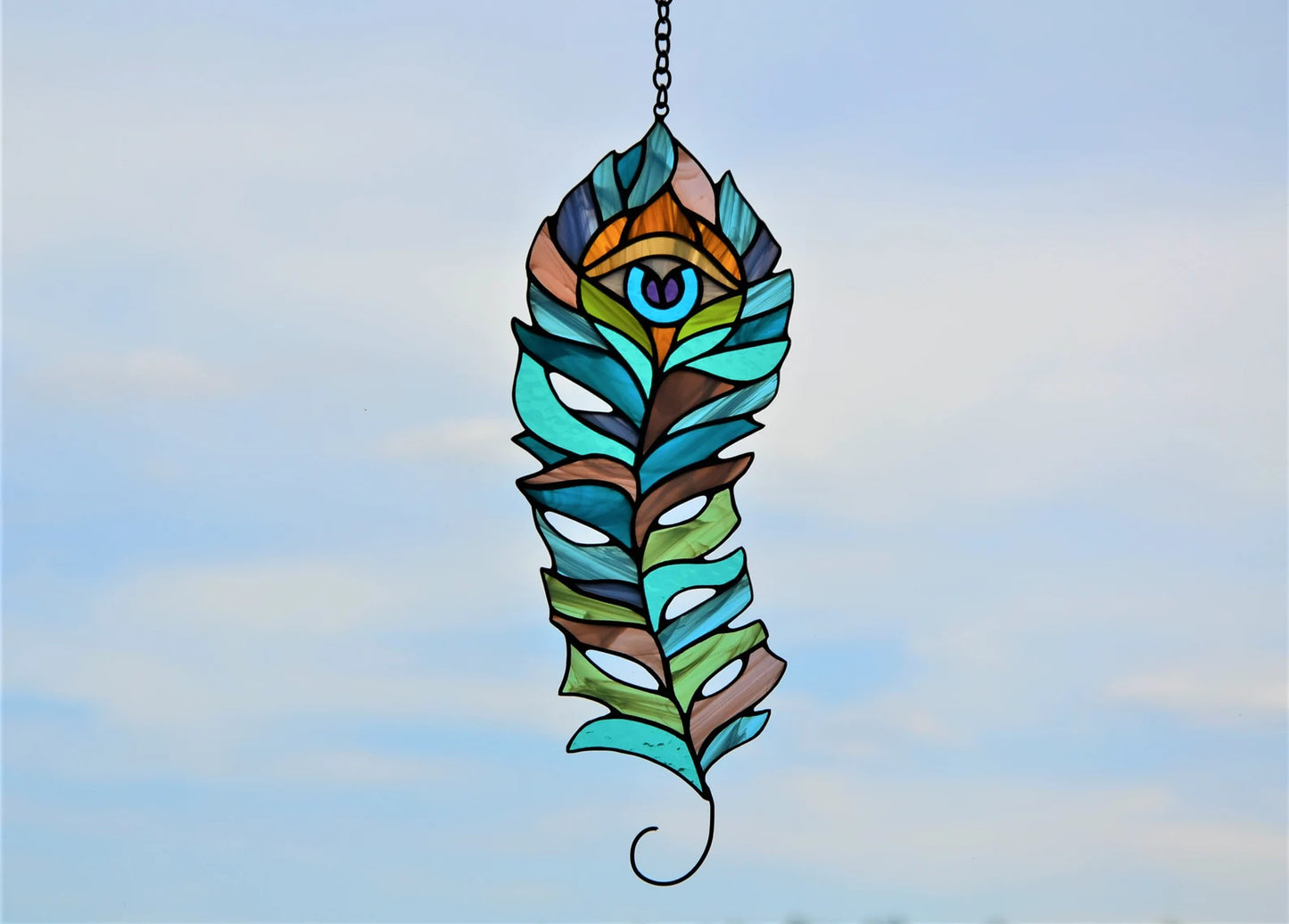 Stain glass suncatcher Peacock feather Window hanging decor Stained glass decor Glass bird Peacock eye Gardrning gift