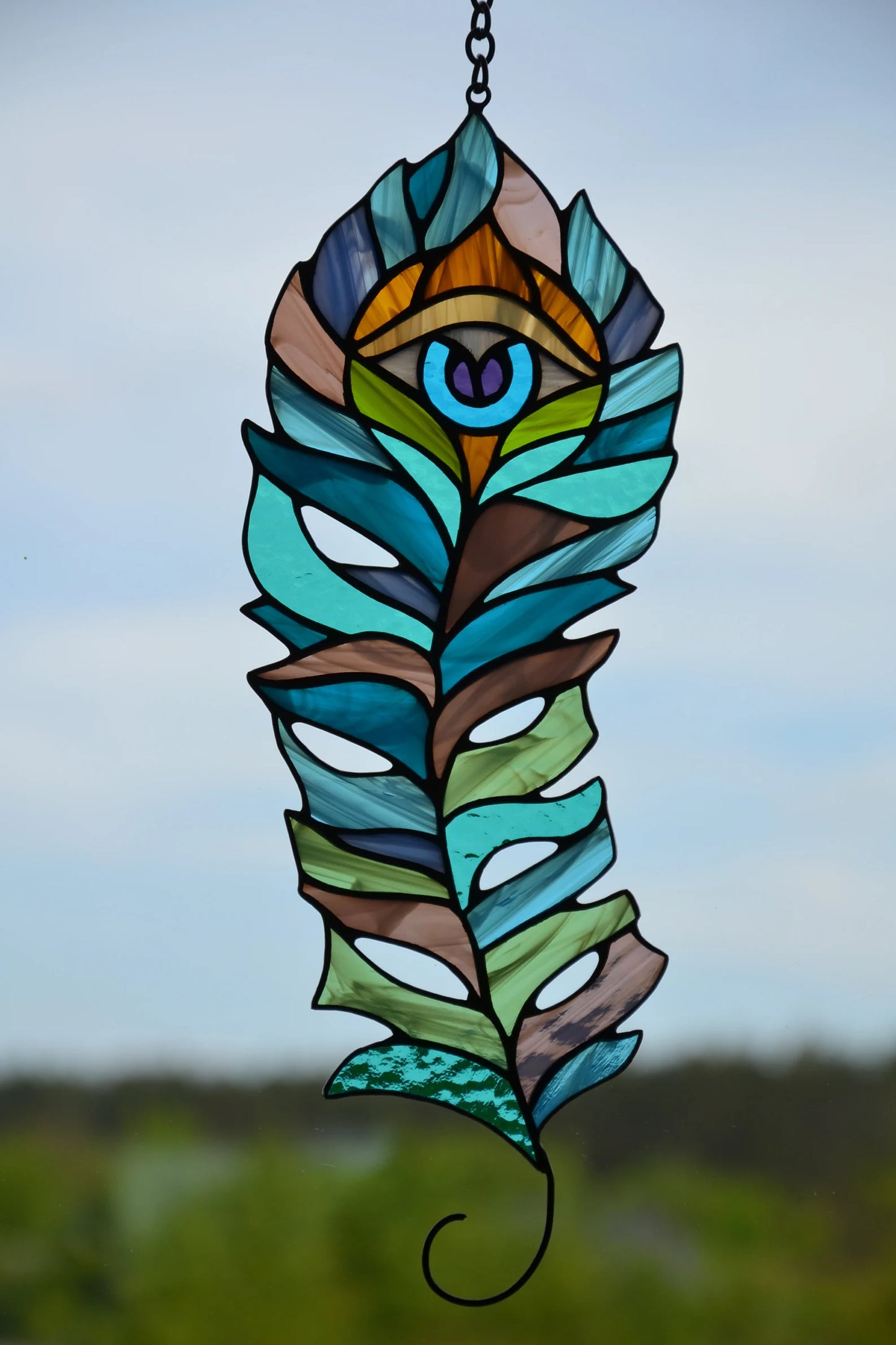 Stain glass suncatcher Peacock feather Window hanging decor Stained glass decor Glass bird Peacock eye Gardrning gift