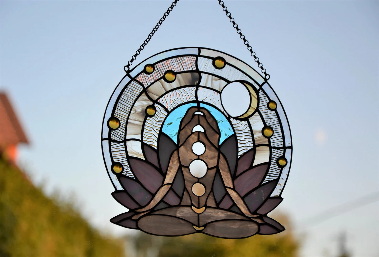 Stained glass suncatcher Woman lotus pose Glass window hanging Gifi for her Yoga lover Chakra Positions Wall decor Living room decor Xmas