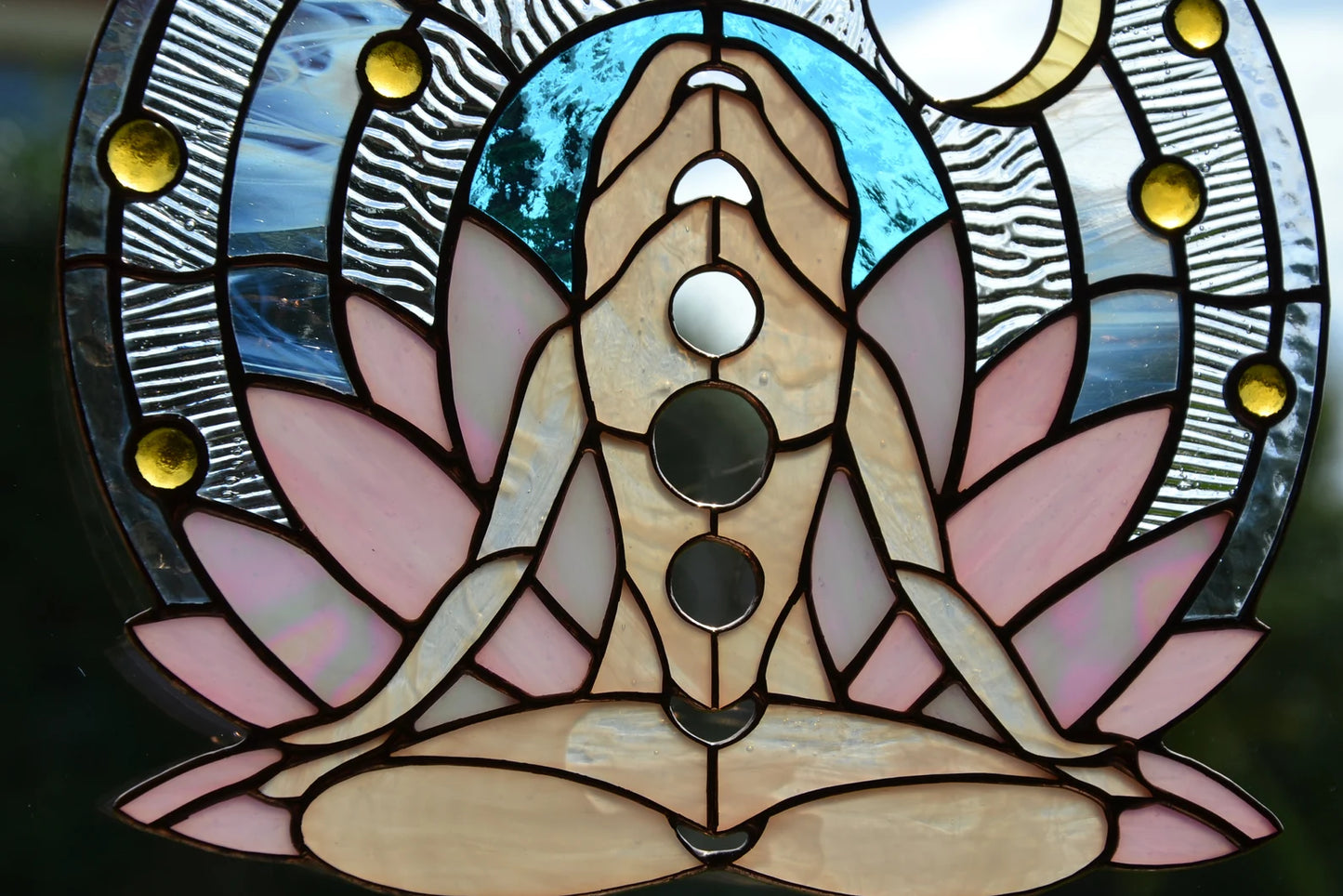 Stained glass suncatcher Woman lotus pose Glass window hanging Gifi for her Yoga lover Chakra Positions Wall decor Living room decor Xmas