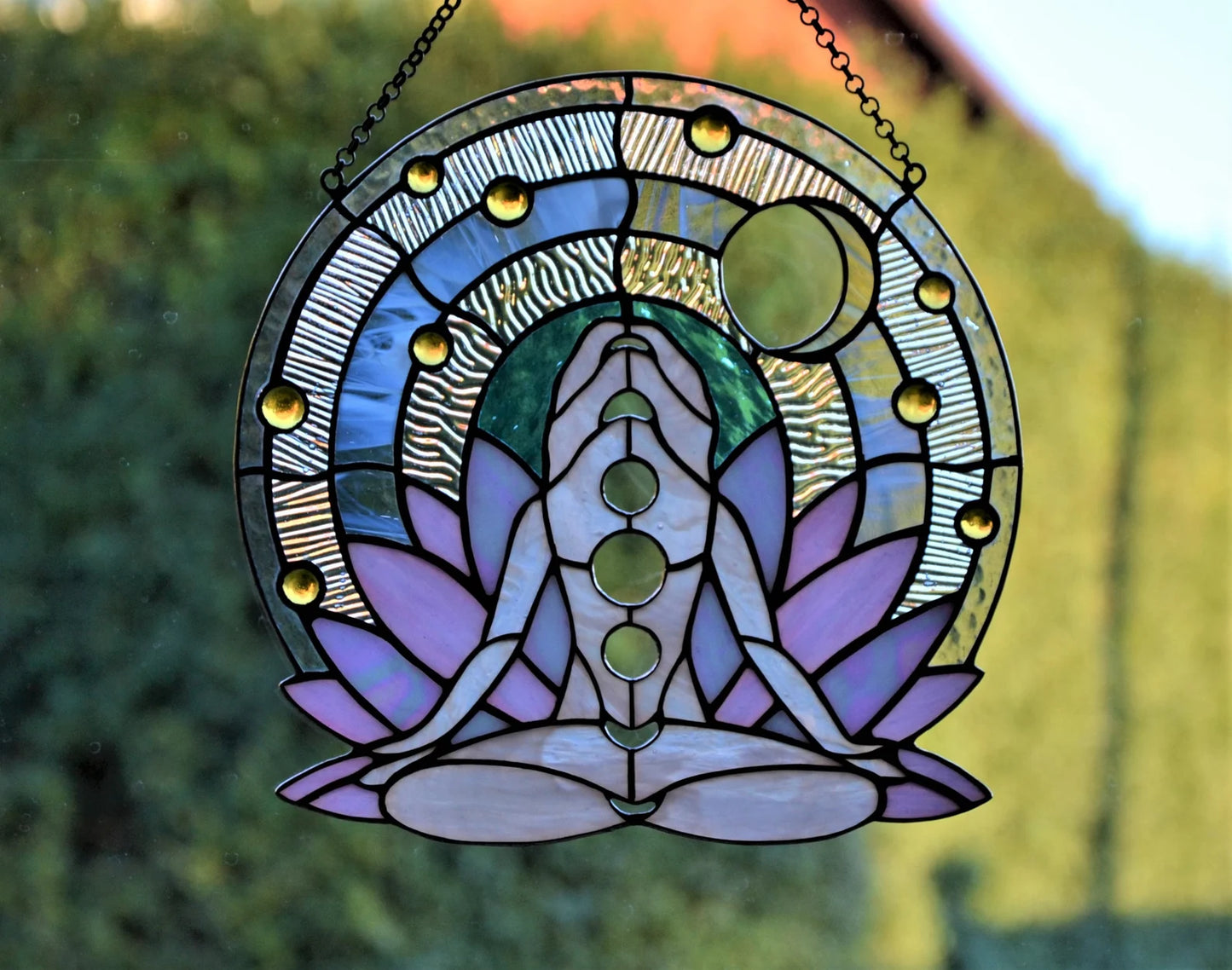 Stained glass suncatcher Woman lotus pose Glass window hanging Gifi for her Yoga lover Chakra Positions Wall decor Living room decor Xmas