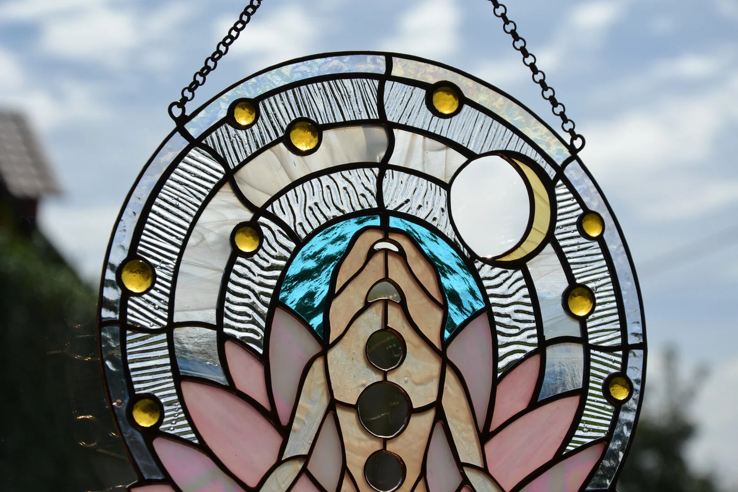 Stained glass suncatcher Woman lotus pose Glass window hanging Gifi for her Yoga lover Chakra Positions Wall decor Living room decor Xmas