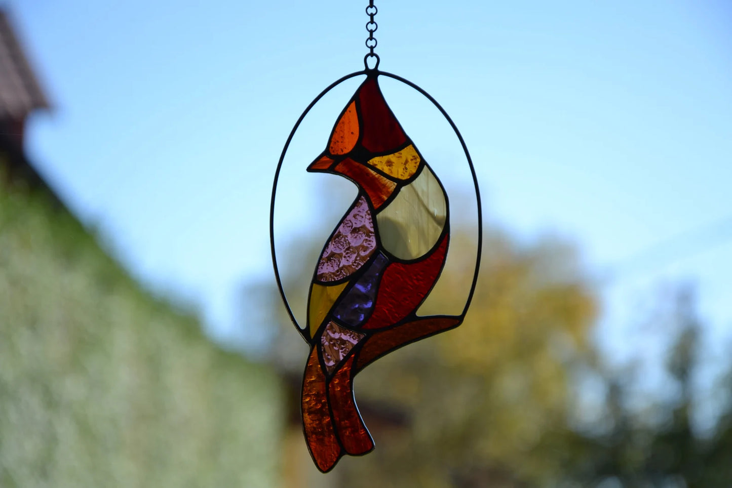 Stained glass suncatcher Bird stain glass gift Window hanging panel Tiffany style glass Garden decor Wall hanging Stain glass pendant