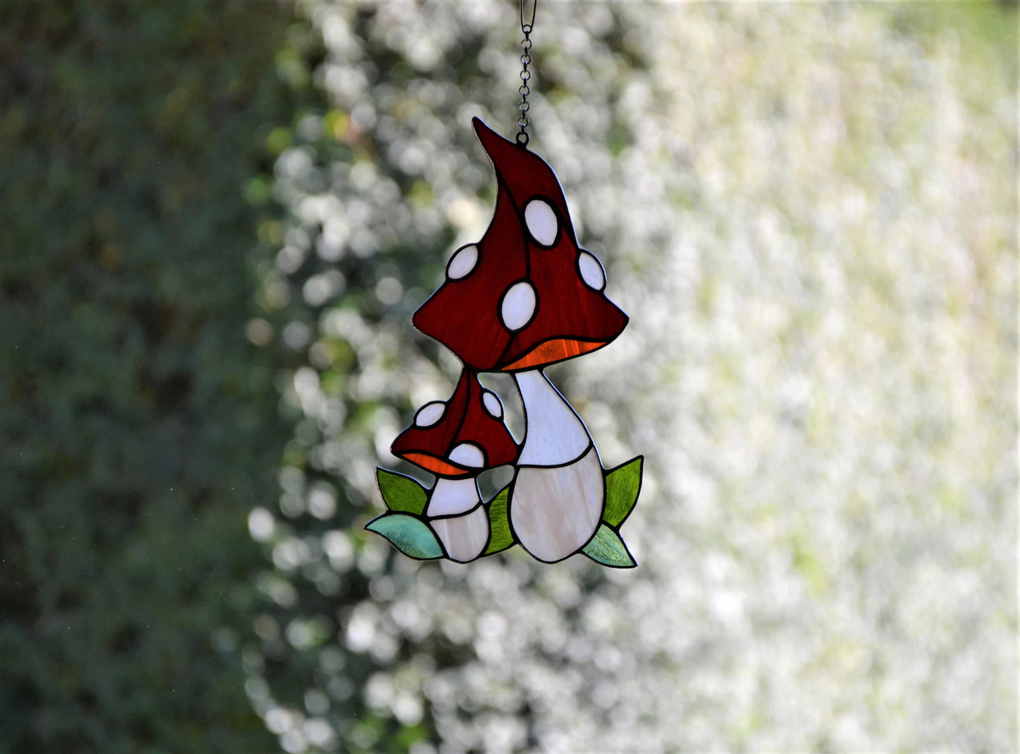 Stained glass suncatcher Glass mushroom Stain glass window hanging Forest plants Wall decor Friendly gift Kitchen decor Garden hanging