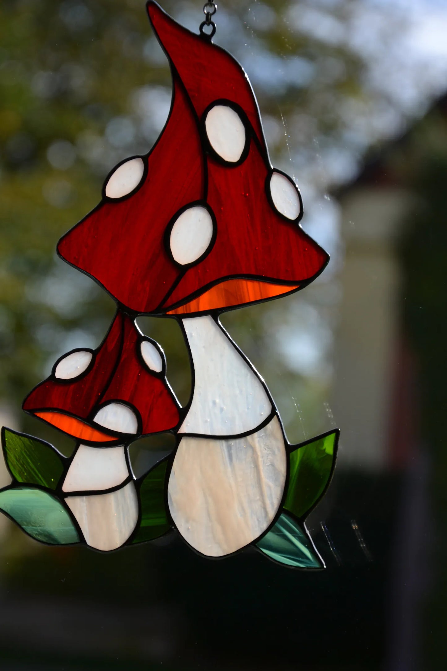 Stained glass suncatcher Glass mushroom Stain glass window hanging Forest plants Wall decor Friendly gift Kitchen decor Garden hanging
