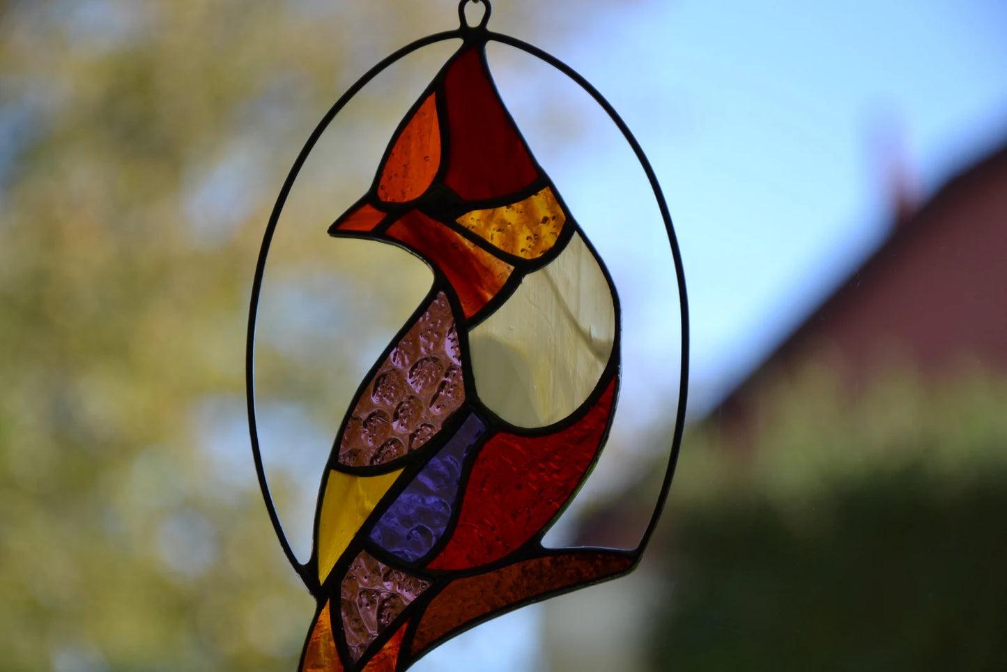 Stained glass suncatcher Bird stain glass gift Window hanging panel Tiffany style glass Garden decor Wall hanging Stain glass pendant
