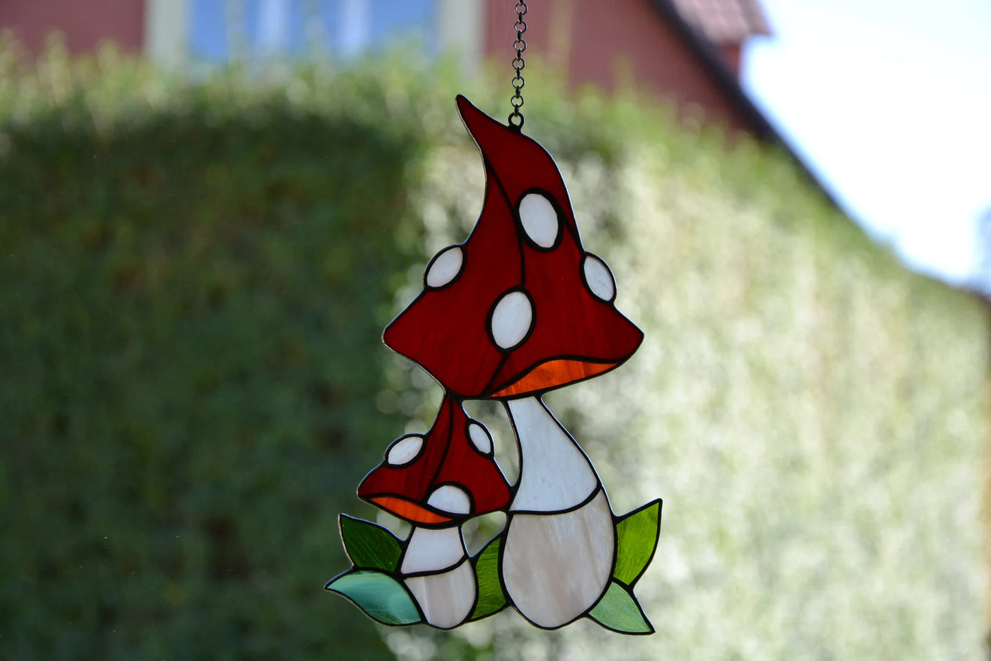 Stained glass suncatcher Glass mushroom Stain glass window hanging Forest plants Wall decor Friendly gift Kitchen decor Garden hanging