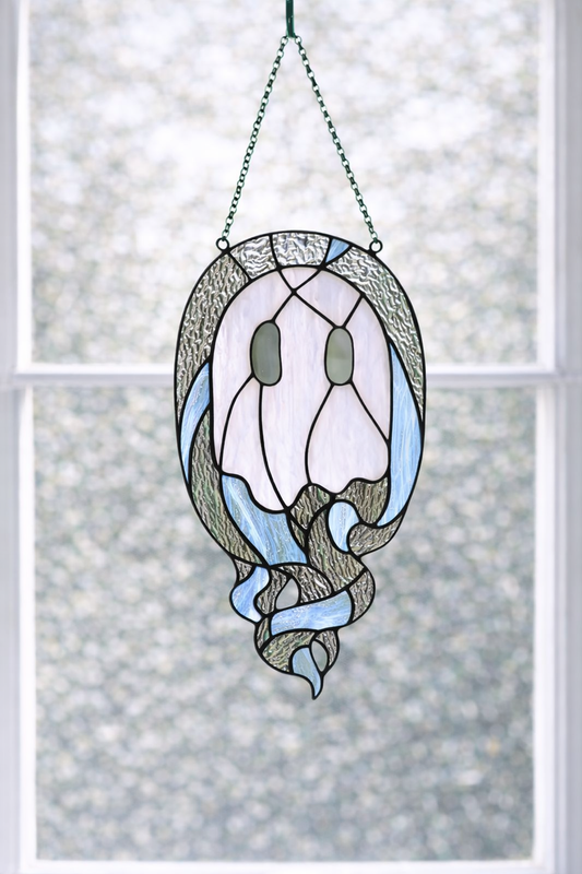 Stained Glass Ghost Suncatcher – Handmade Halloween Window Decor