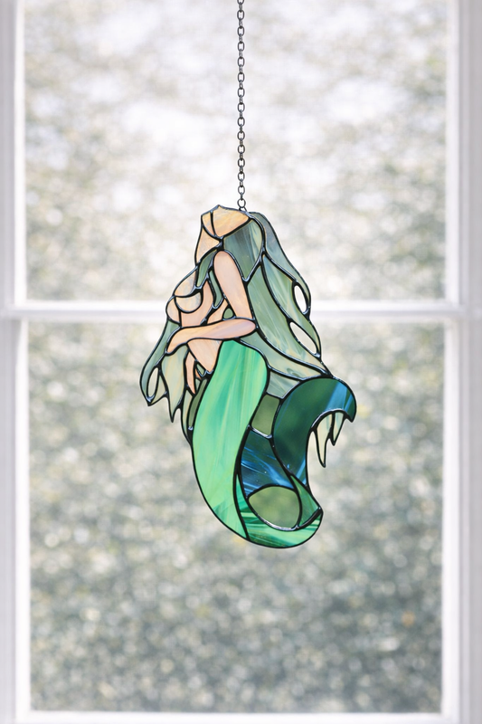 Mermaid Stained Glass Suncatcher – Handmade Ocean Decor