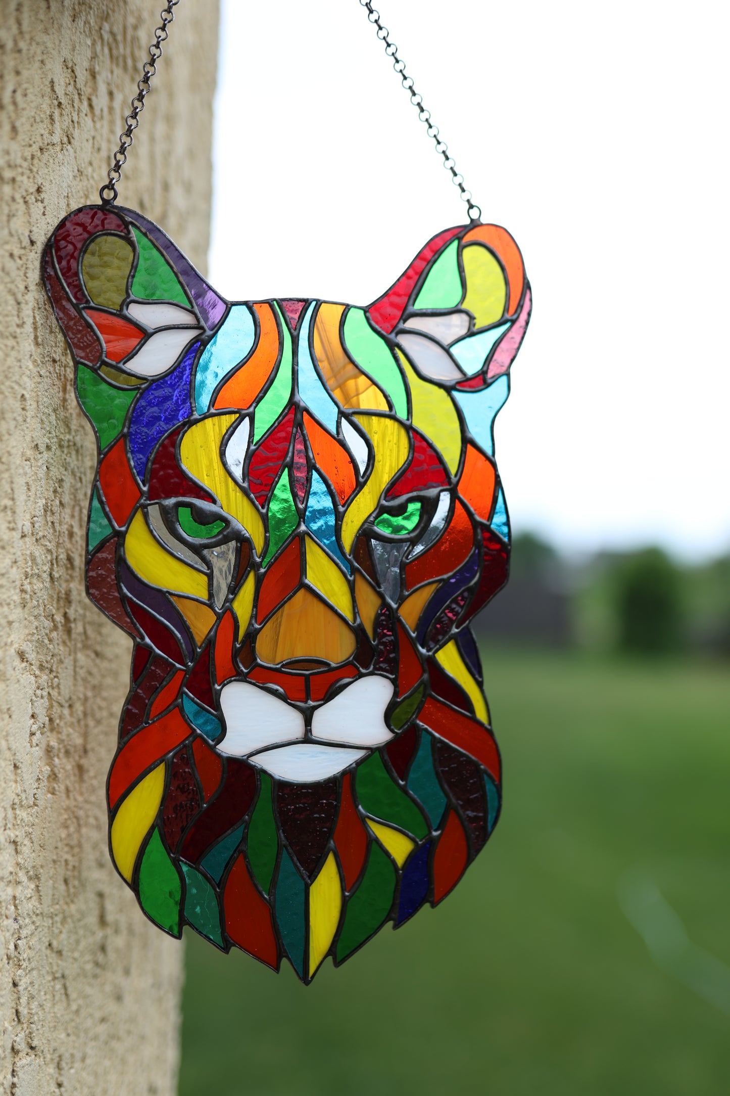 Handmade Stained Glass Puma Suncatcher | Colorful Big Cat Window Decor