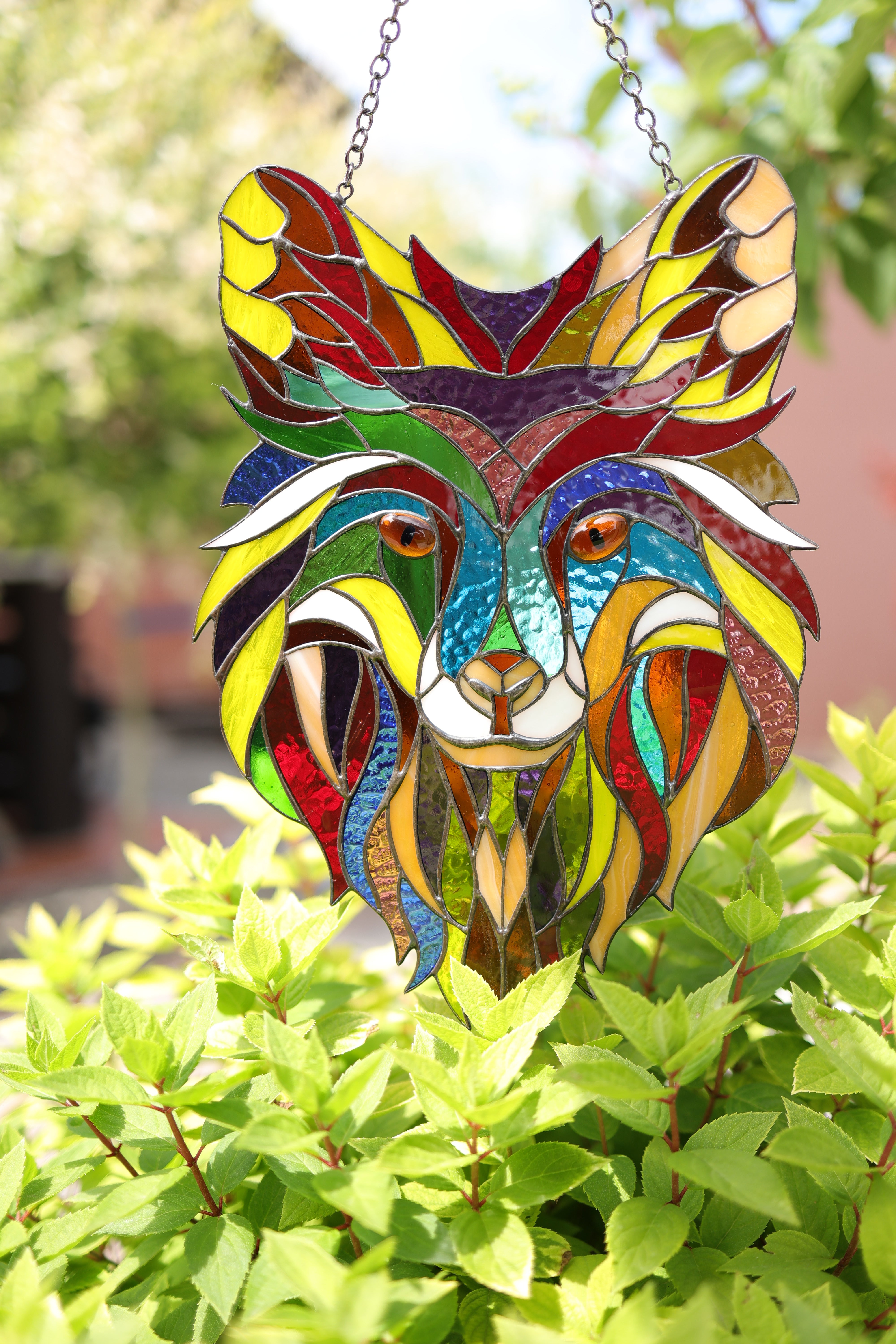 Stained Glass Wolf Suncatcher – Handmade Wolf Window Art