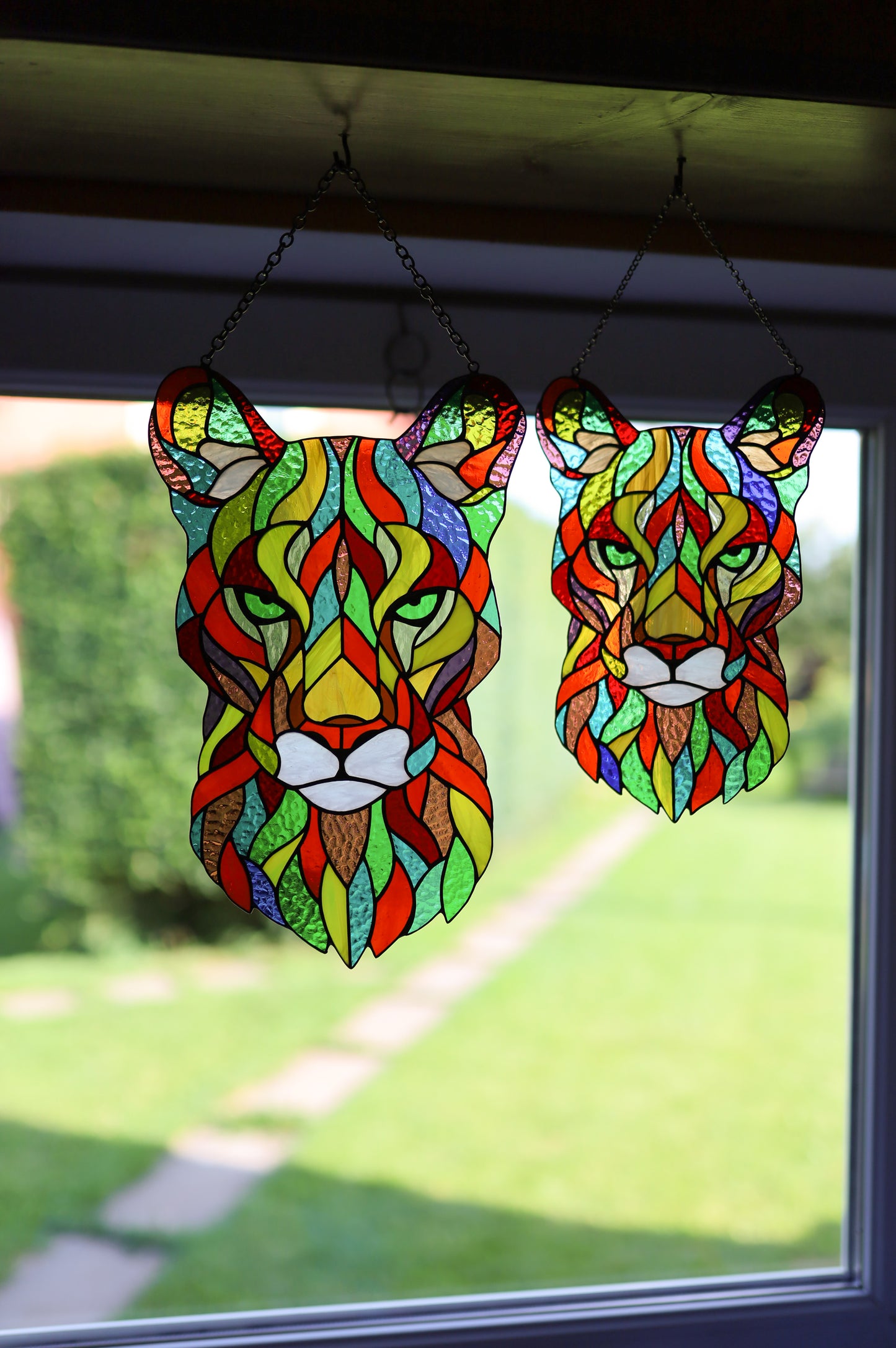 Handmade Stained Glass Puma Suncatcher | Colorful Big Cat Window Decor