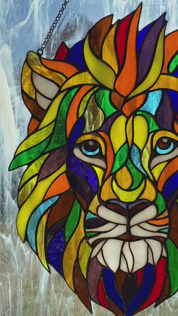 Stained glass Lion Window hanging suncatcher Christmas gift