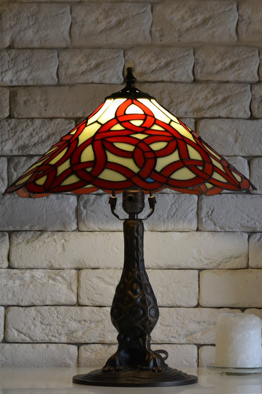 Tiffany lamp Table lamp Stained glass desk lamp Mother's day gift Uroboros pattern Tiffany style lamp Bronze base Red lamp