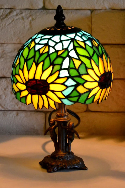 Stained glass lamp Tiffany style Bed side lamp Sunflower pattern Glass flowers Mother's day gift