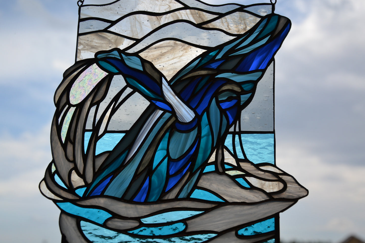 Stained glass panel Whale Window hanging picture Stained glass suncatcher Ocean Wall decor Travel memories Stained glass gift