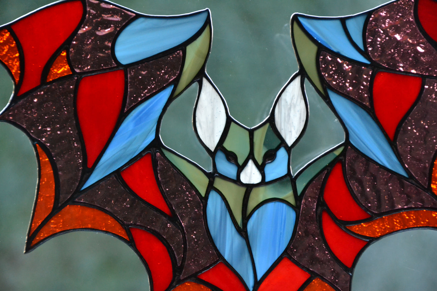 Stained glass suncatcher Bat window hanging Glass colorful bat Christmas gift Wall decor Living room decor Stain glass panel