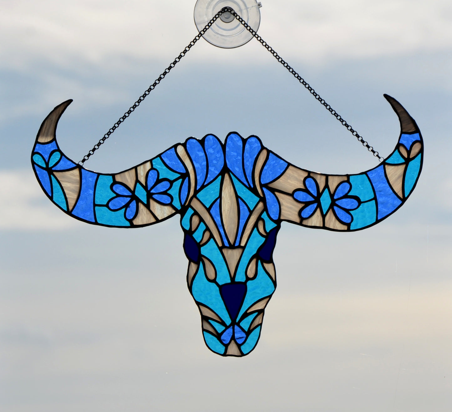 Stained glass suncatcher Window hanging Bull skull Folk art Garden decor Mother's day gift