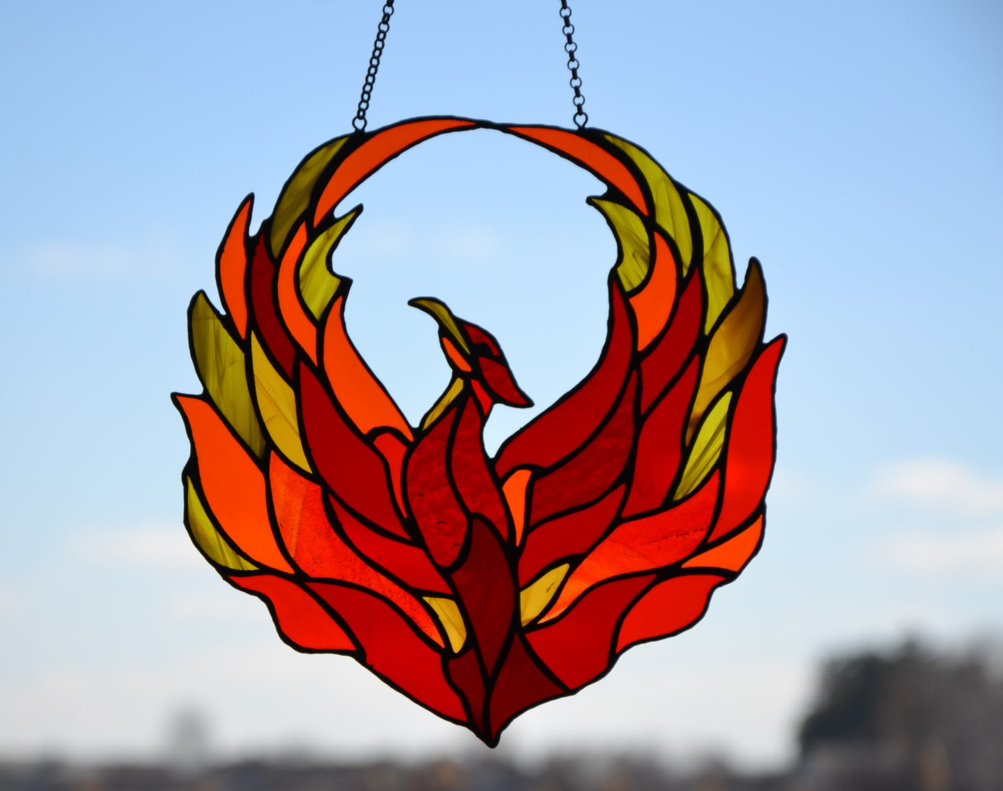 Stained glass Phoenix suncatcher Window hanging Flame suncatcher Firebird window decor Mountain sun catcher