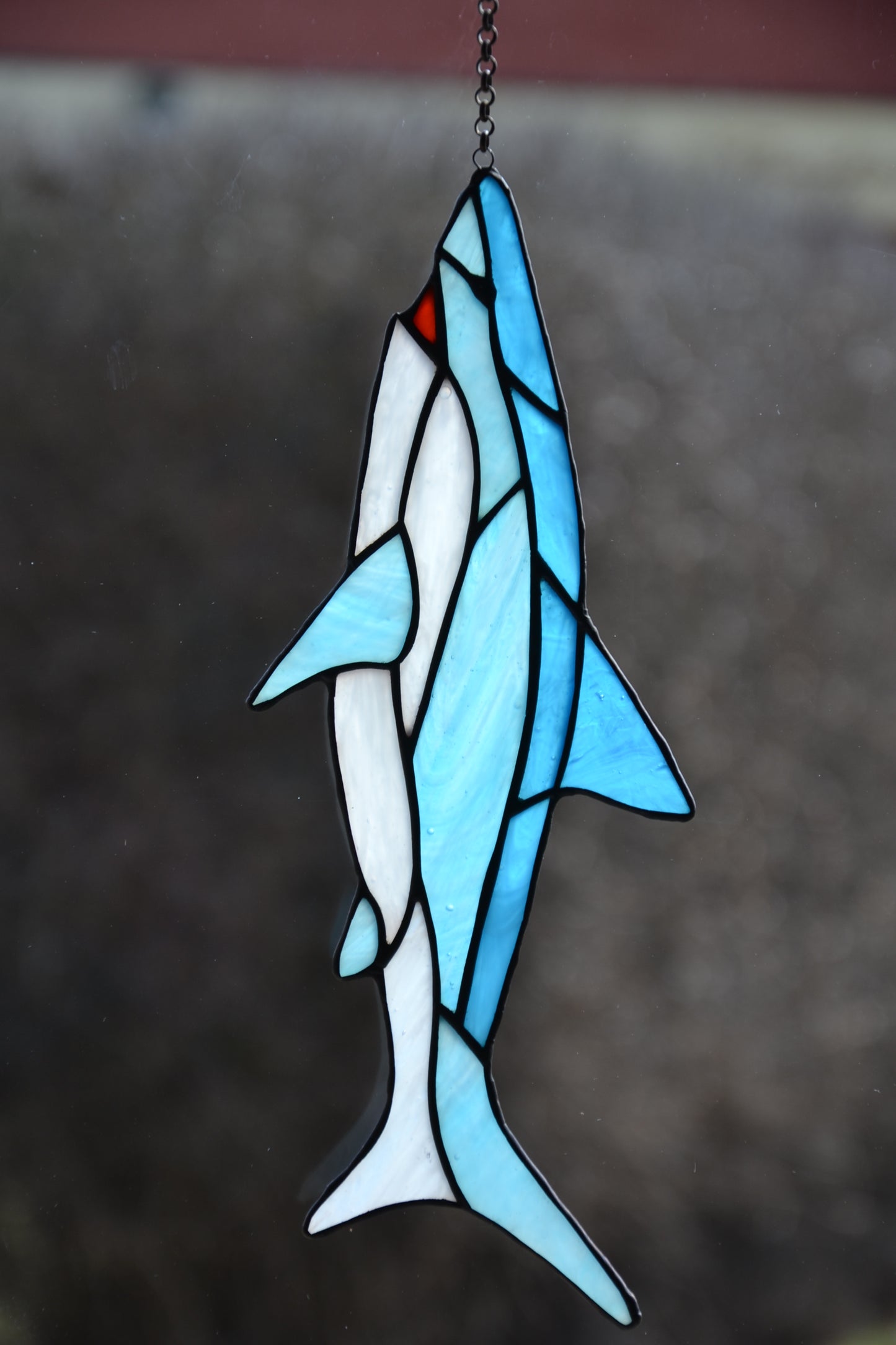 Suncatcher Stained glass window hanging Garden decor Shark window hanger Wall art Stain glass pendant Gift idea
