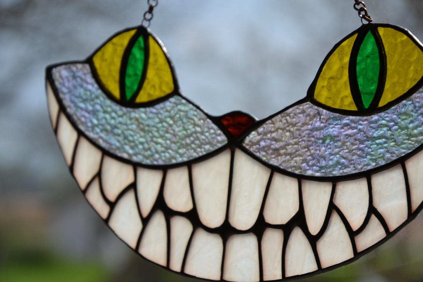 Cheshire Cat Suncatcher Stained glass window hanging Alice in the Wonderland Stained glass window Wall art hanging Gift idea Garden decor  Christmas gift