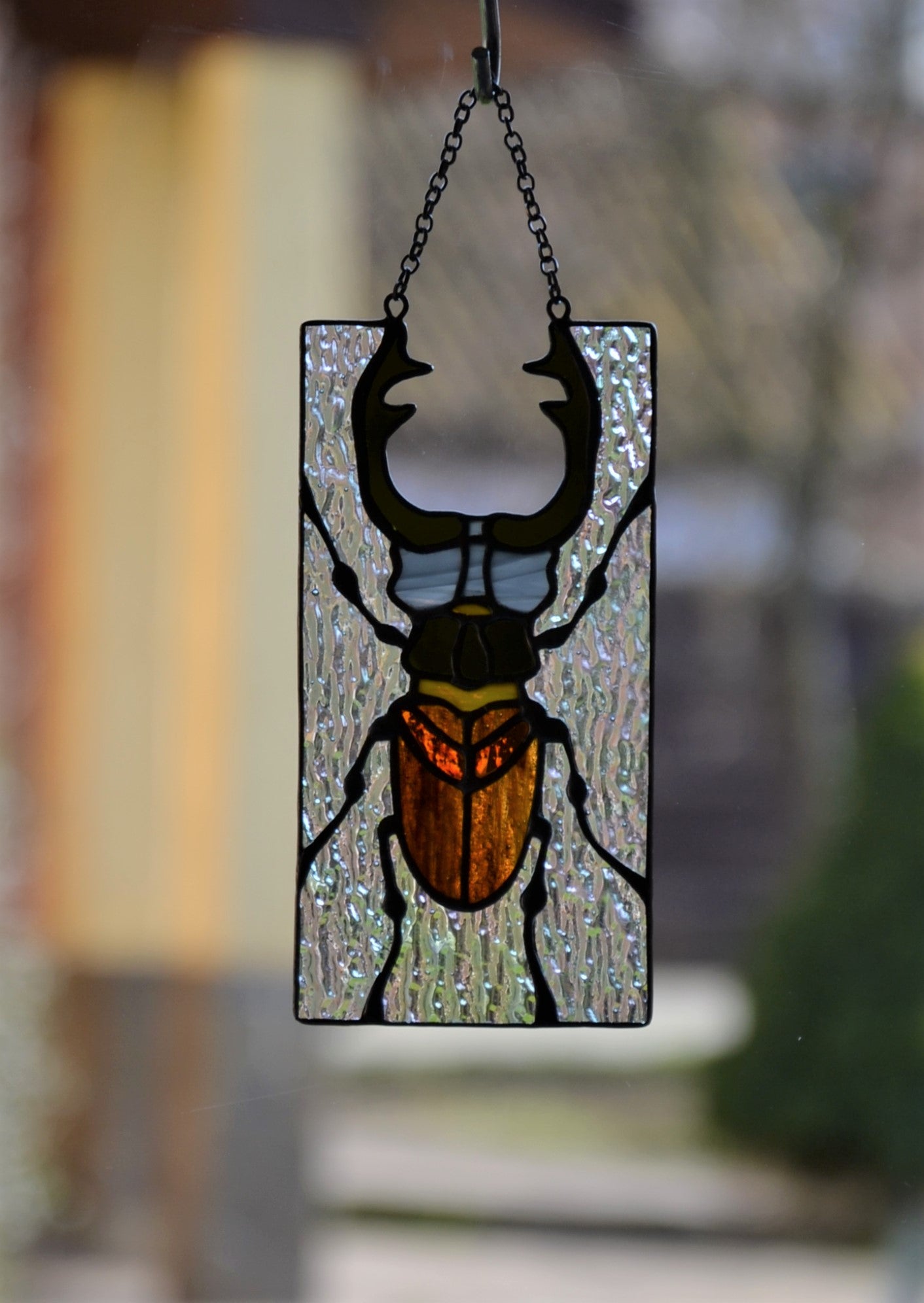 Stained glass window hanging Stag beetle suncather Glass bug Stain glass pendant Glass gift Wall decor Window sun catcher Nature style