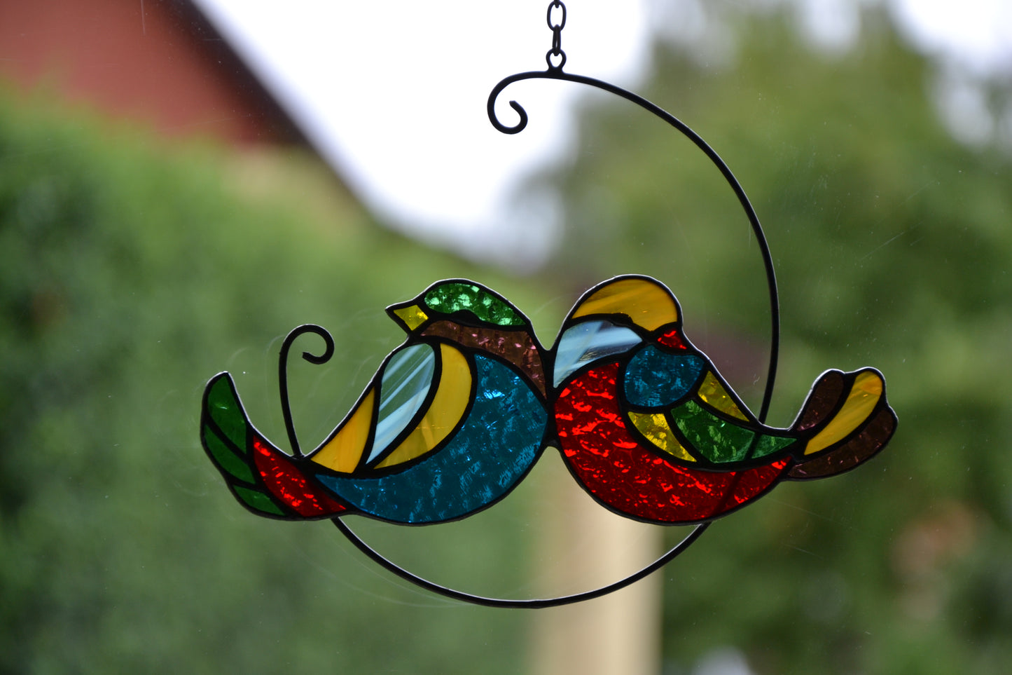 Suncatcher Two birds on branch stained glass window hanging Stain glass suncatcher Glass decor Friendly gift Wall decor