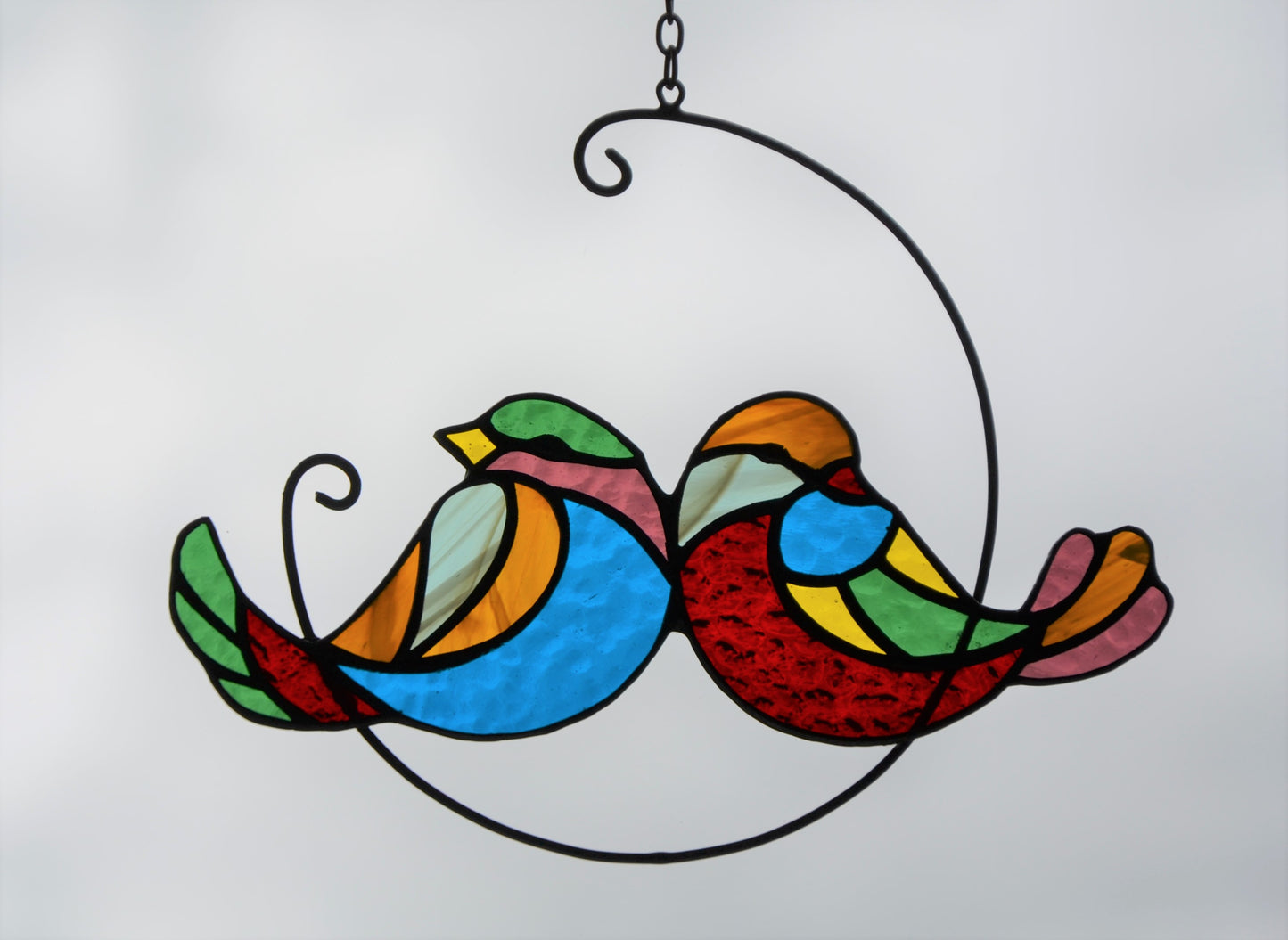 Suncatcher Two birds on branch stained glass window hanging Stain glass suncatcher Glass decor Friendly gift Wall decor