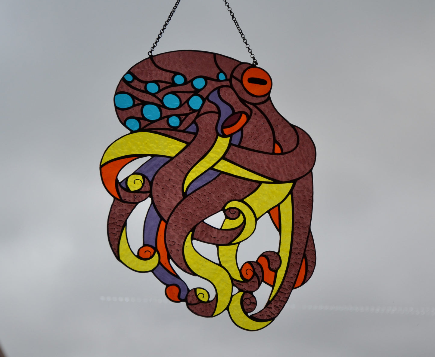 Stain glass Octopus suncatcher Window hanging panel Stained glass animals Mother's day gift Ocen decor Wall decor Tiffany style