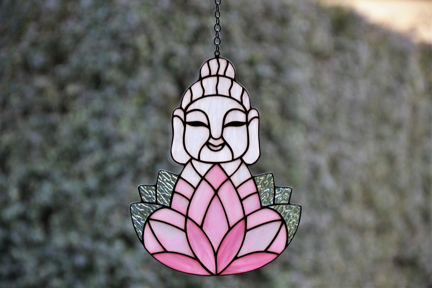 Stain glass sun catcher Buddha and lotus Stained glass window hanging Yoga gift Stained glass pendant Tiffany style gift Living room decor