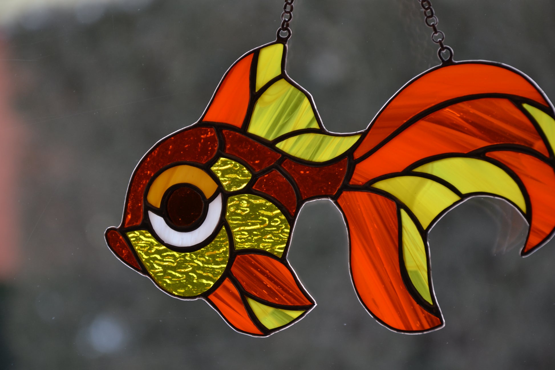 Stained Glass Suncatcher Tropical Exotic Gold Fish Tiffany Glass Home Decor  