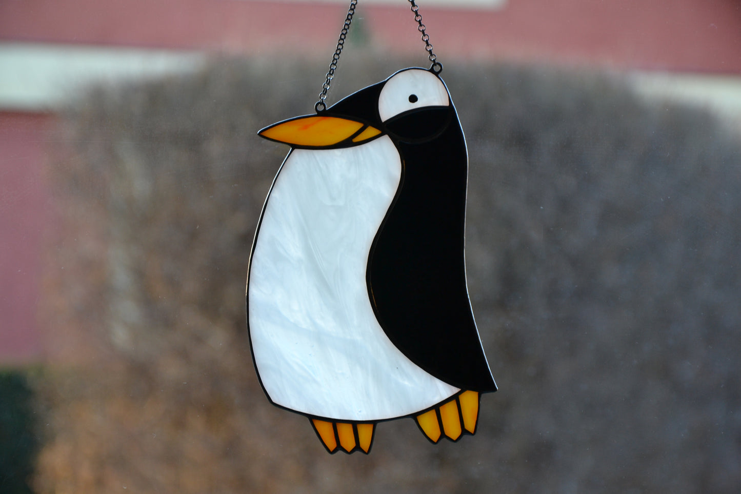 Penguin stained glass suncatcher Window hanging glass bird Mother's day gift