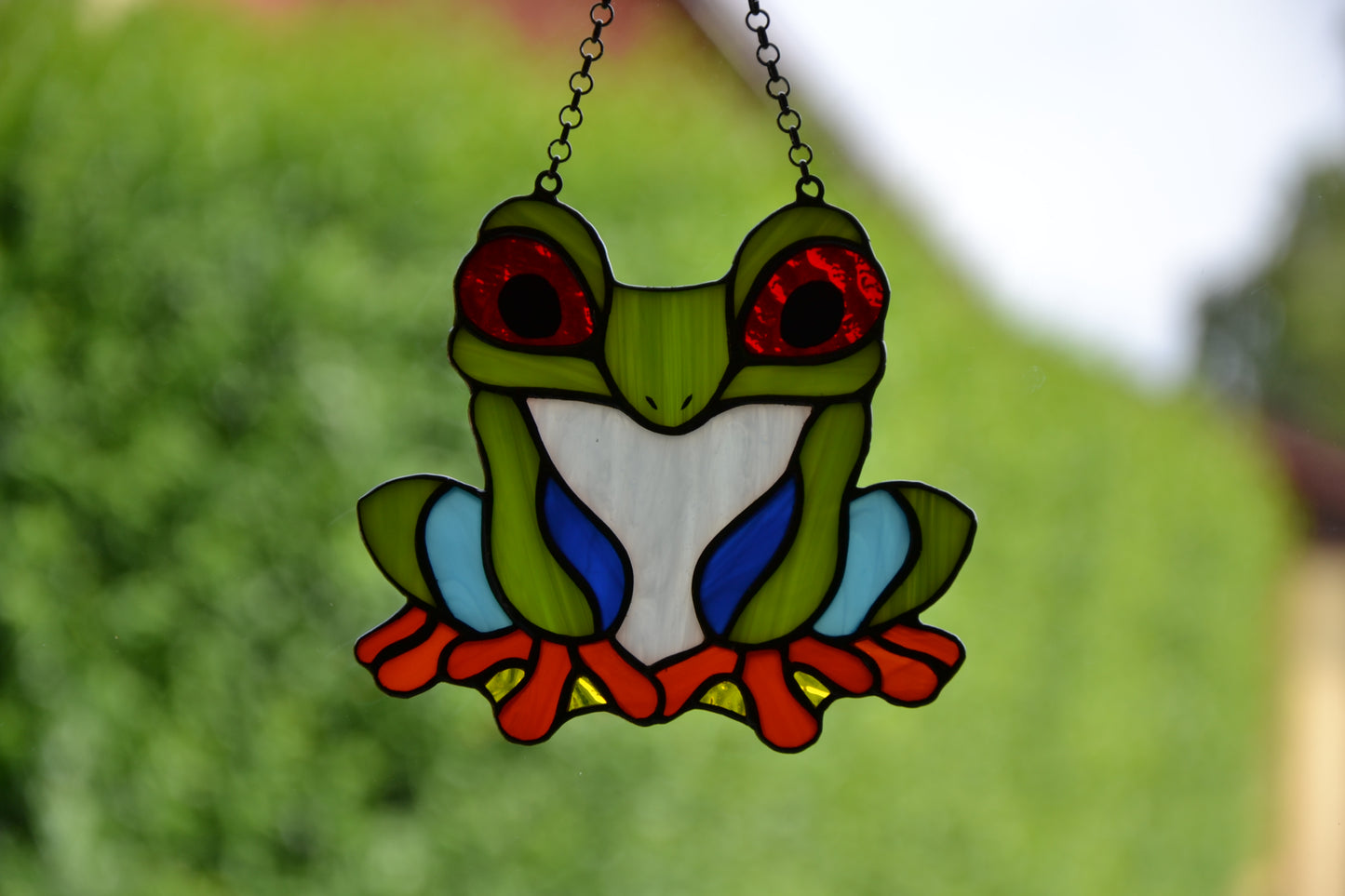 Stained glass suncatcher Red eyed tree frog suncatcher Mother's day gift Window hanging stained glass Christmas gift Wall decor Glass art