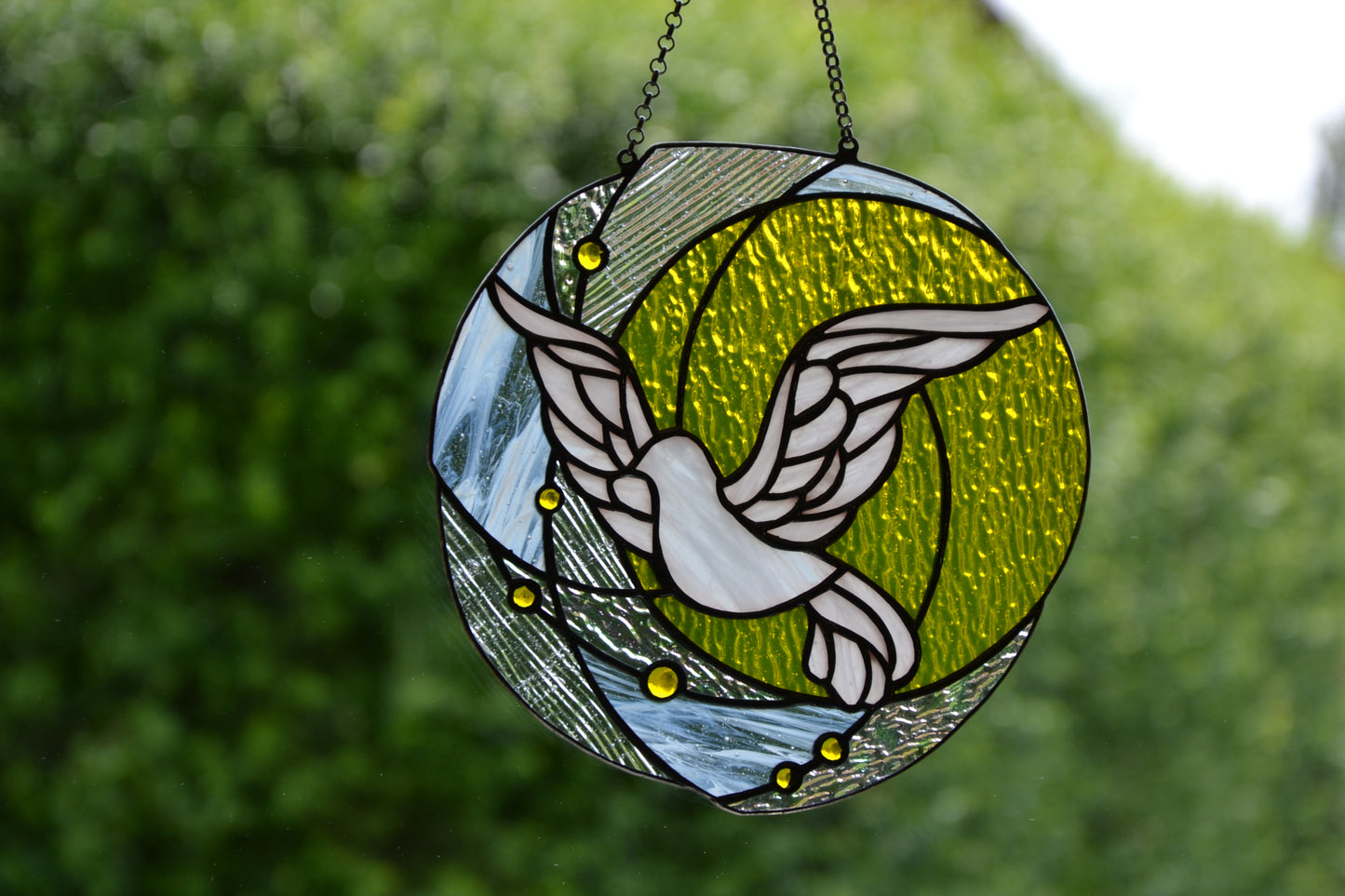 Stained glass sun catcher Flying dove suncatcher Stained glass window hanging Wall decor Glass gift Living room decor