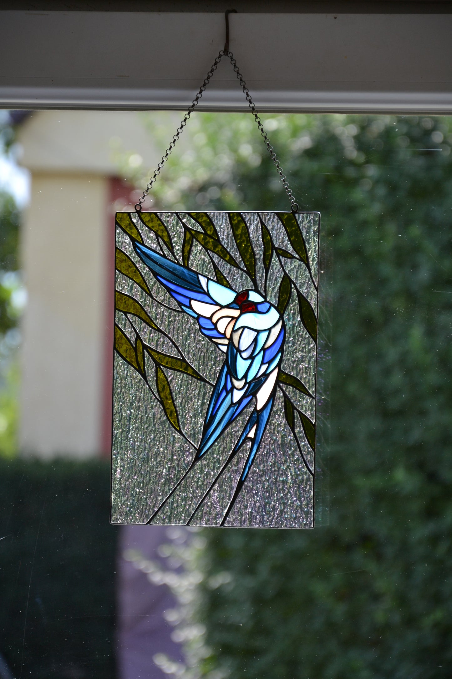 Stained glass panel Window hanging suncatcher Floating Swallow Stain glass hanging Living room decor Mother's day gift Wall decor Glass bird