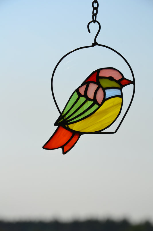 Stained glass window hanging Cute bird suncatcher Glass bird Garden decor Friendly gift Garden decor Stain glass sun catcher