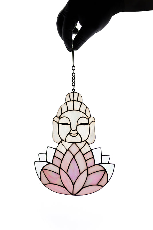 Stain glass sun catcher Buddha and lotus Stained glass window hanging Yoga gift Stained glass pendant Tiffany style gift Living room decor