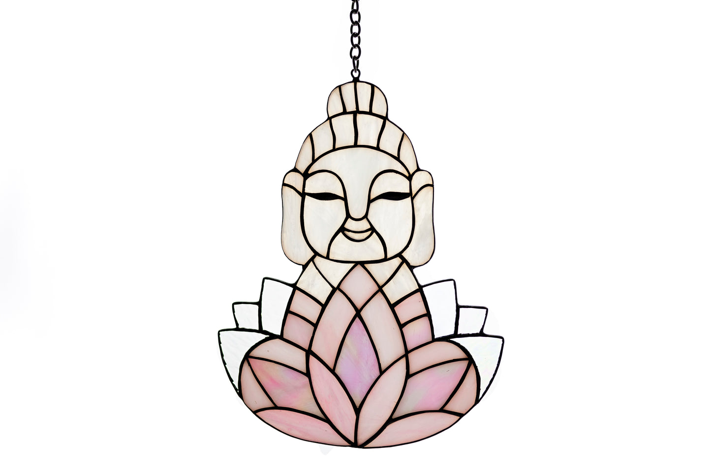 Stain glass sun catcher Buddha and lotus Stained glass window hanging Yoga gift Stained glass pendant Tiffany style gift Living room decor