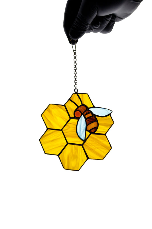 Bee suncatcher Window hanging Mother's day gift Glass bug Honey and bee Stained glass art Stain glass sun catcher Christmas gift