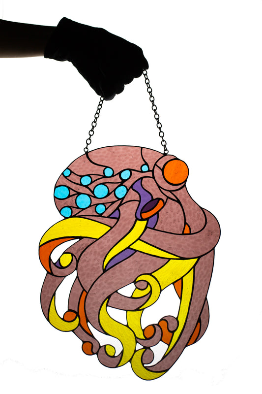 Stain glass Octopus suncatcher Window hanging panel Stained glass animals Mother's day gift Ocen decor Wall decor Tiffany style