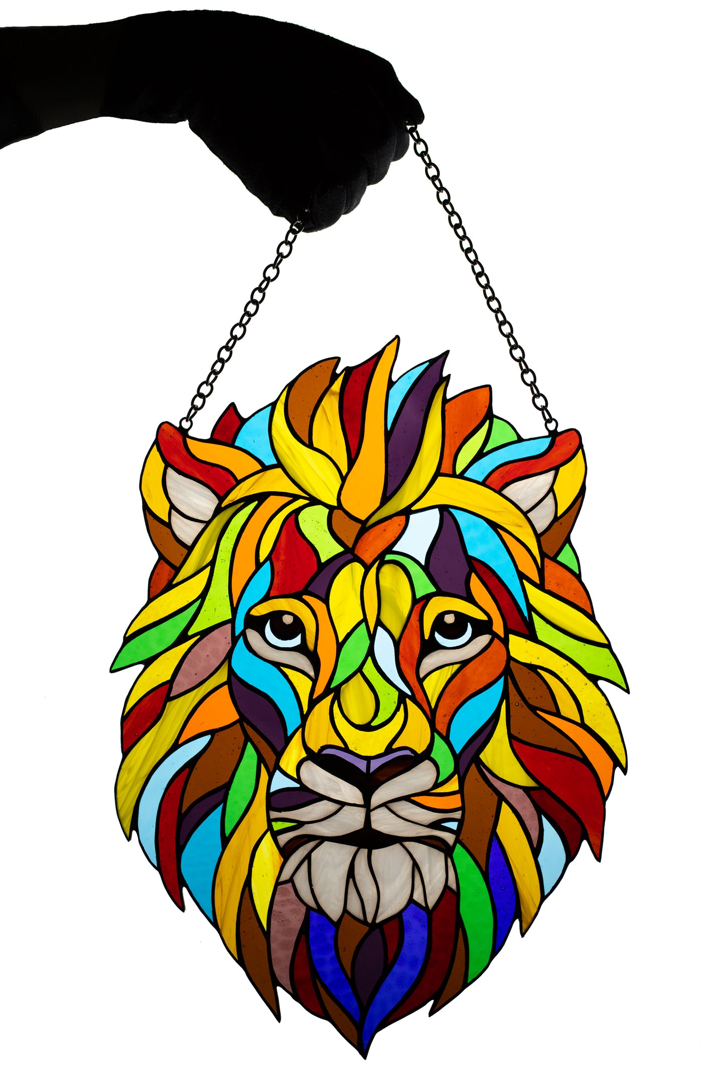 Stained glass Lion Window hanging suncatcher Christmas gift Living room decor Stain glass panel Wall decor Lion Sun catcher Lion face