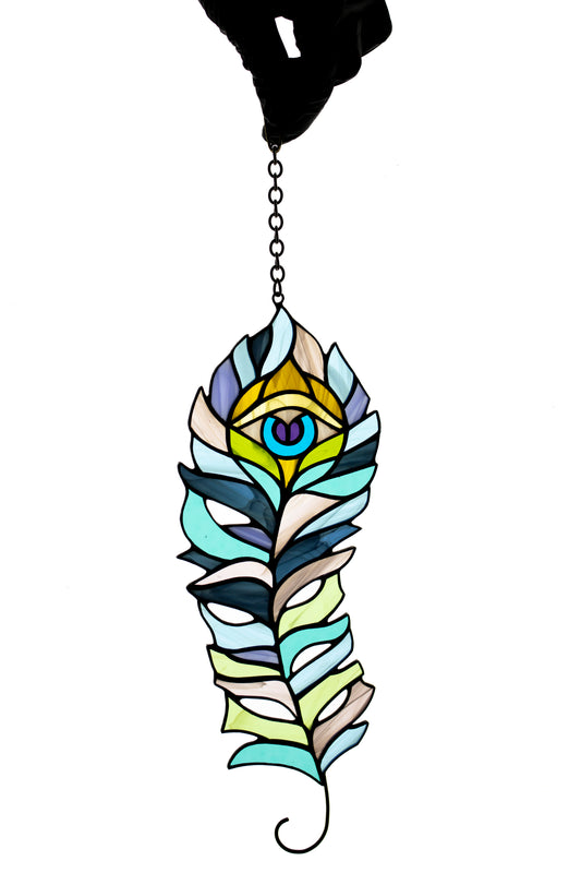 Stain glass suncatcher Peacock feather Window hanging decor Stained glass decor Glass bird Peacock eye Gardrning gift