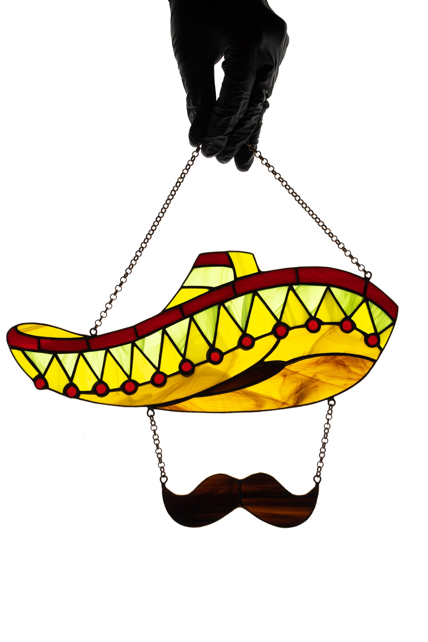 Stained glass suncatcher Sombrero Wall decor Window hanging sun catcher Mexican style Garden decor Friendly gift Glass mustache Cool gift